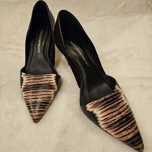 Sexy Rebecca Minkoff  Black Brown Tan Snakeskin D'orsay With Gold Heels Size 5